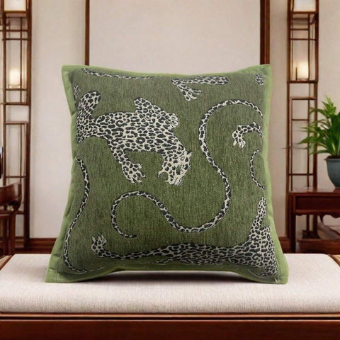 Chenille Jacquard Fabric Leopard Pattern Pillow Cover For Sofa Living Room, Vintage American Pastoral Style Throw Pillow Cushion For Bay Window Home Decor