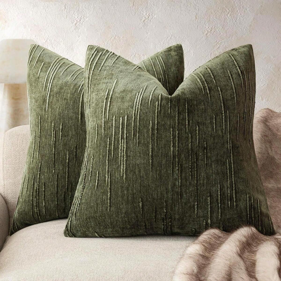 1/2pcs Olive Green (Pillow Insert Not Included) Vintage Striped Throw Pillow Cover, 100% Polyester Woven Fabric, Zippered Design, Machine Washable, Geometric Pattern Decor Cushion Cover, Suitable For Sofa, Bed, Dining Room, Home Office